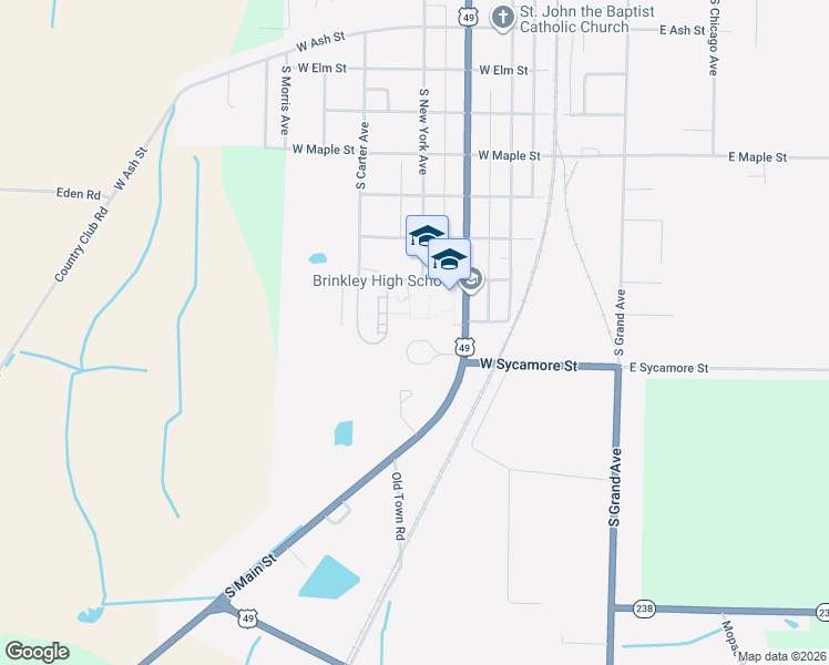 map of restaurants, bars, coffee shops, grocery stores, and more near 420 Dial Circle in Brinkley