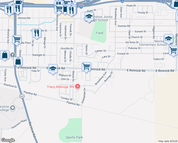 map of restaurants, bars, coffee shops, grocery stores, and more near 2001 Rushmore Drive in Barstow