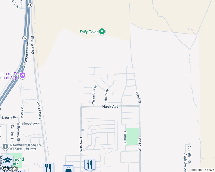 map of restaurants, bars, coffee shops, grocery stores, and more near 3717 Hatcher Pl in Rosamond
