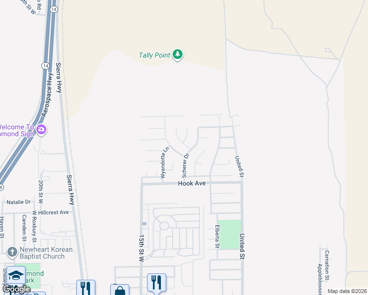 map of restaurants, bars, coffee shops, grocery stores, and more near 3717 Hatcher Place in Rosamond