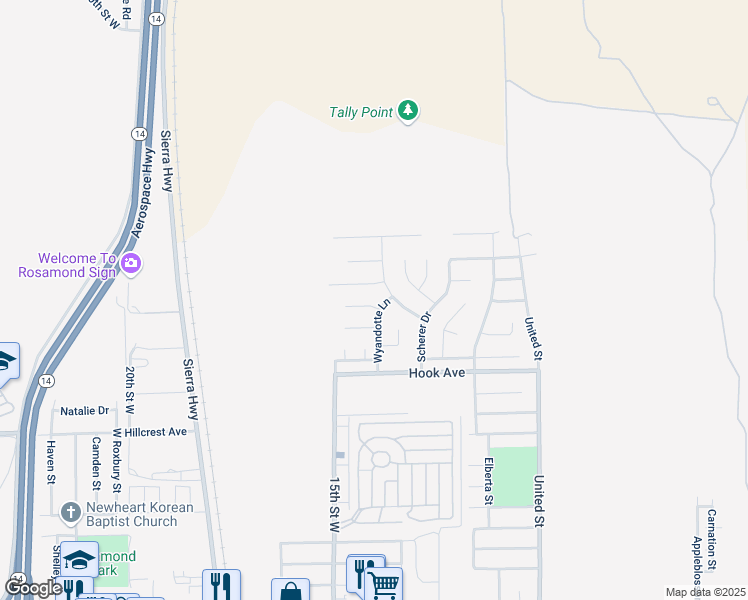 map of restaurants, bars, coffee shops, grocery stores, and more near 1408 Bedford Avenue in Rosamond