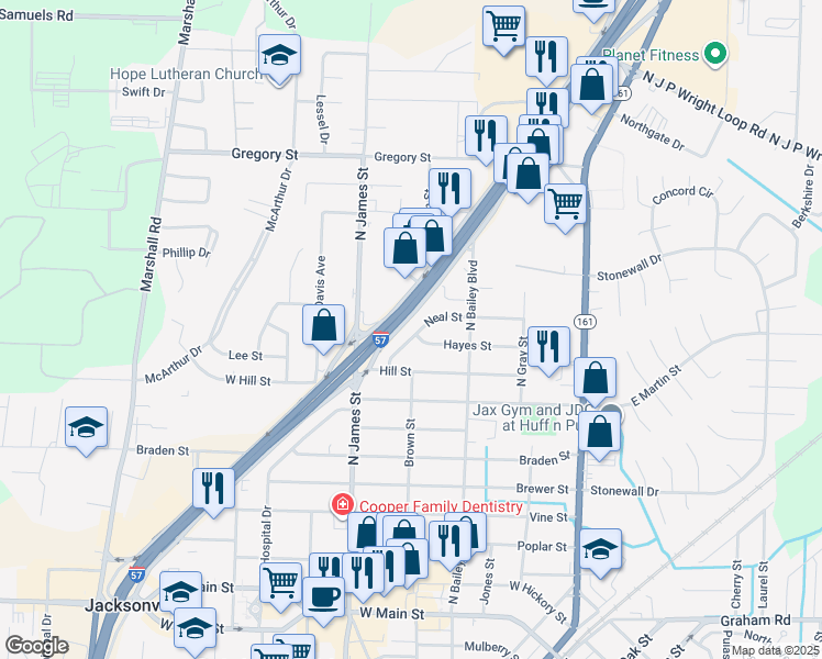 map of restaurants, bars, coffee shops, grocery stores, and more near 628 Neal Street in Jacksonville