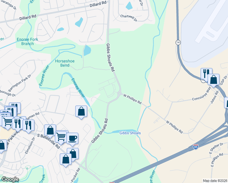 map of restaurants, bars, coffee shops, grocery stores, and more near 1951 Gibbs Shoals Road in Greer