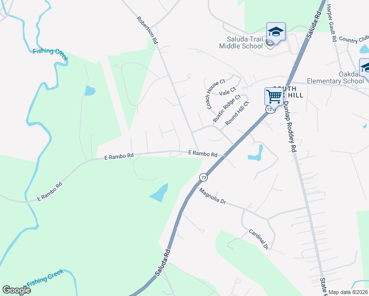 map of restaurants, bars, coffee shops, grocery stores, and more near 732 East Rambo Road in Rock Hill