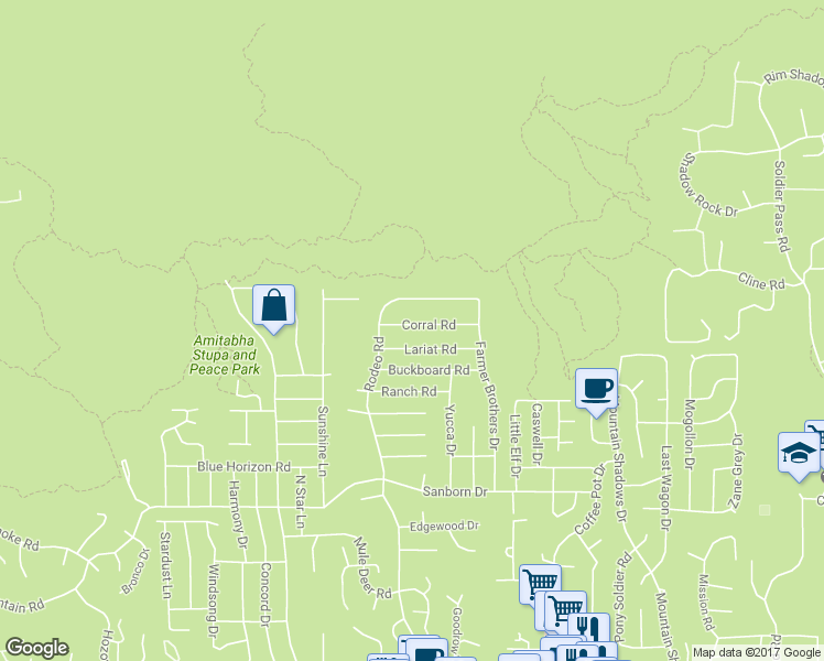 map of restaurants, bars, coffee shops, grocery stores, and more near 2305 Corral Road in Sedona