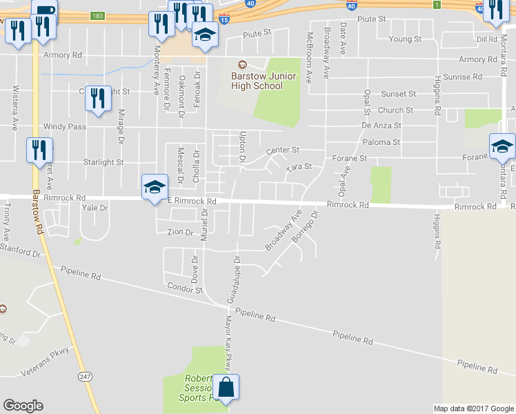 map of restaurants, bars, coffee shops, grocery stores, and more near 2001 Rushmore Drive in Barstow