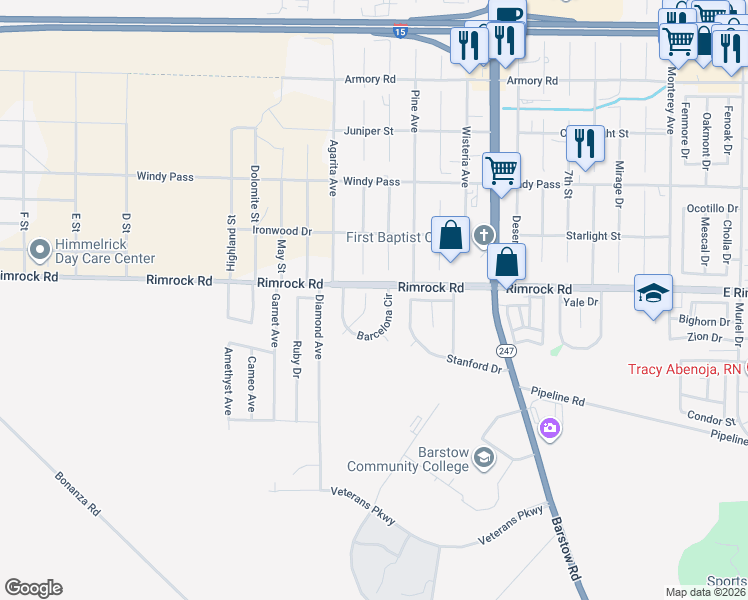 map of restaurants, bars, coffee shops, grocery stores, and more near 24 Barcelona Court in Barstow