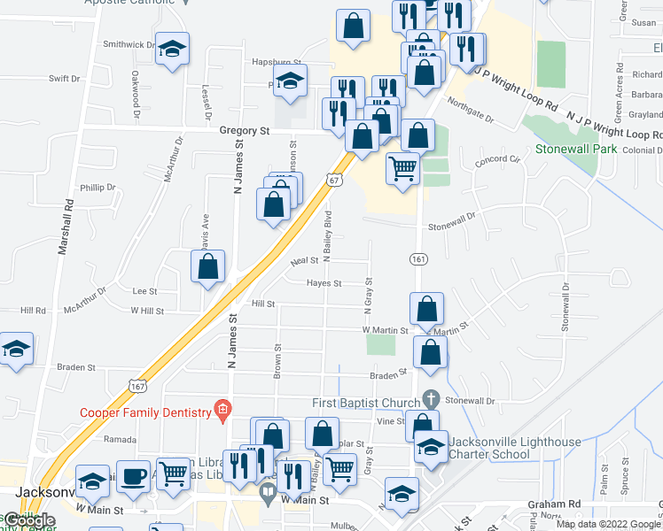 map of restaurants, bars, coffee shops, grocery stores, and more near 413 Neal Street in Jacksonville
