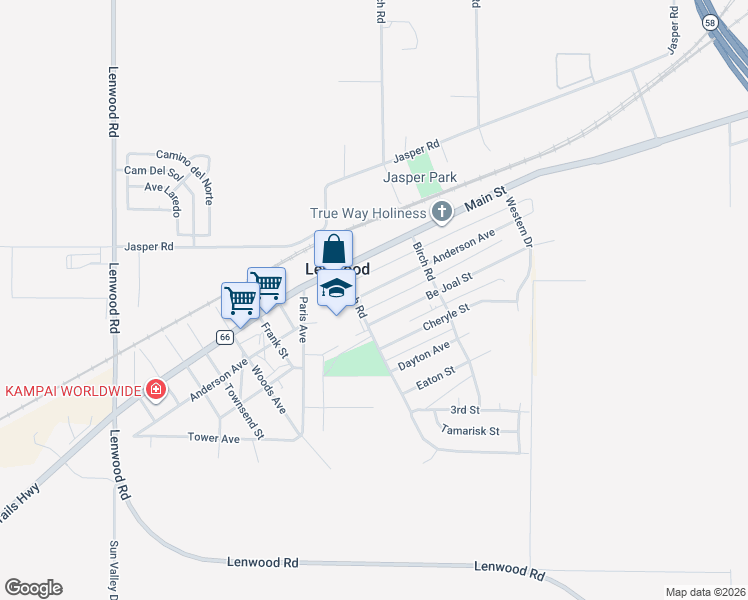 map of restaurants, bars, coffee shops, grocery stores, and more near 25389 Anderson Avenue in Barstow