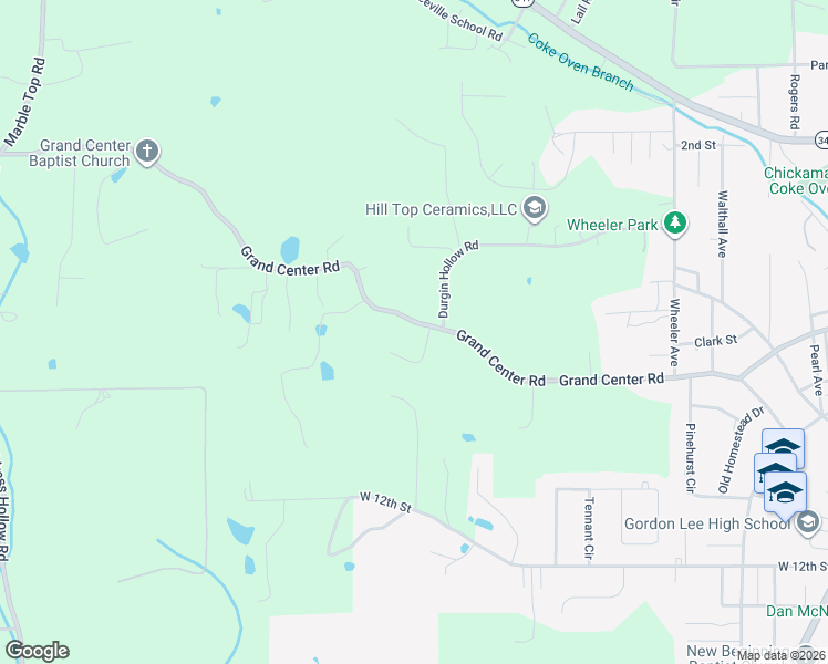 map of restaurants, bars, coffee shops, grocery stores, and more near 1011 Grand Center Road in Chickamauga