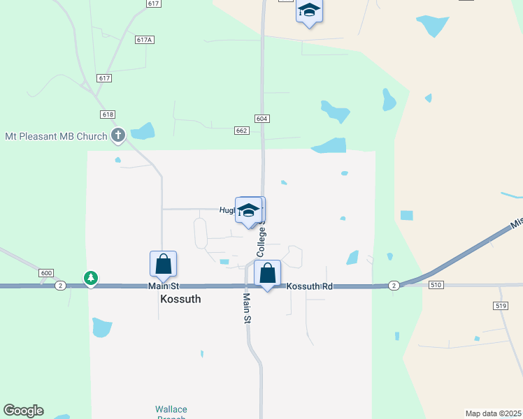map of restaurants, bars, coffee shops, grocery stores, and more near 15 County Road 604 in Corinth