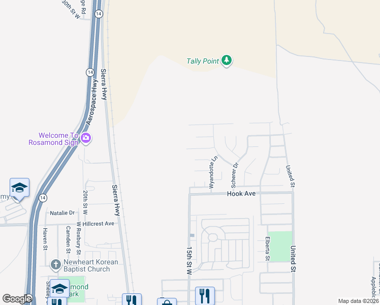 map of restaurants, bars, coffee shops, grocery stores, and more near 1472 Bedford Avenue in Rosamond