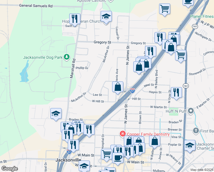 map of restaurants, bars, coffee shops, grocery stores, and more near 1025 Oakhurst Drive in Jacksonville