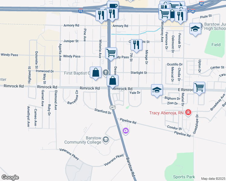 map of restaurants, bars, coffee shops, grocery stores, and more near 500 Rimrock Road in Barstow