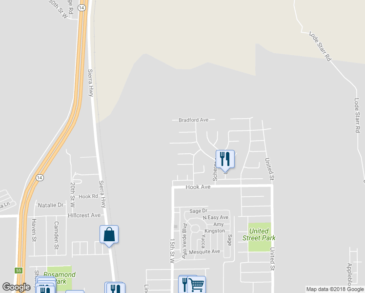 map of restaurants, bars, coffee shops, grocery stores, and more near 1440 Bedford Avenue in Rosamond