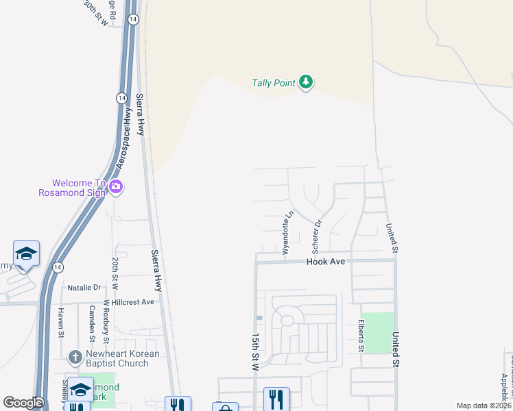 map of restaurants, bars, coffee shops, grocery stores, and more near 1472 Bedford Avenue in Rosamond