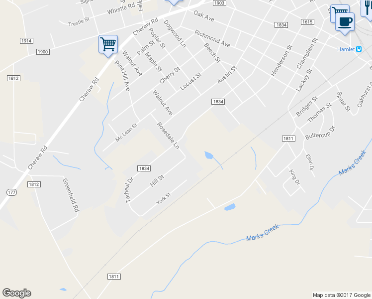 map of restaurants, bars, coffee shops, grocery stores, and more near 211 Rosedale Lane in Hamlet