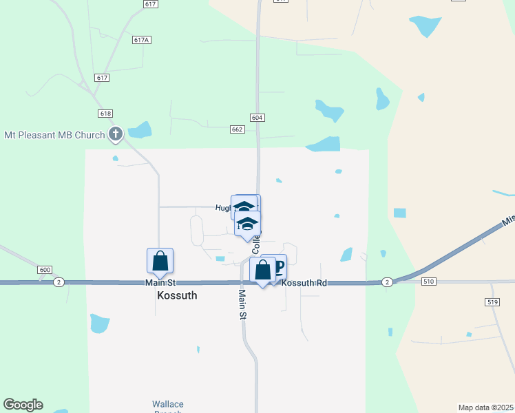 map of restaurants, bars, coffee shops, grocery stores, and more near 15 Co Road 604 in Kossuth