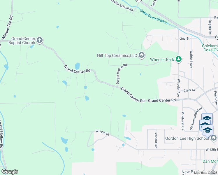 map of restaurants, bars, coffee shops, grocery stores, and more near 1011 Grand Center Road in Chickamauga