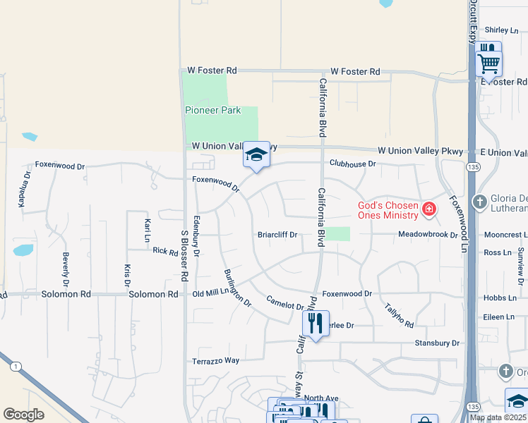 map of restaurants, bars, coffee shops, grocery stores, and more near 4347 Manchester Court in Santa Maria