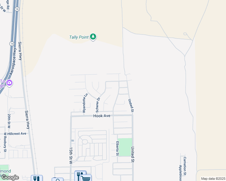 map of restaurants, bars, coffee shops, grocery stores, and more near 1156 Arlington Court in Rosamond