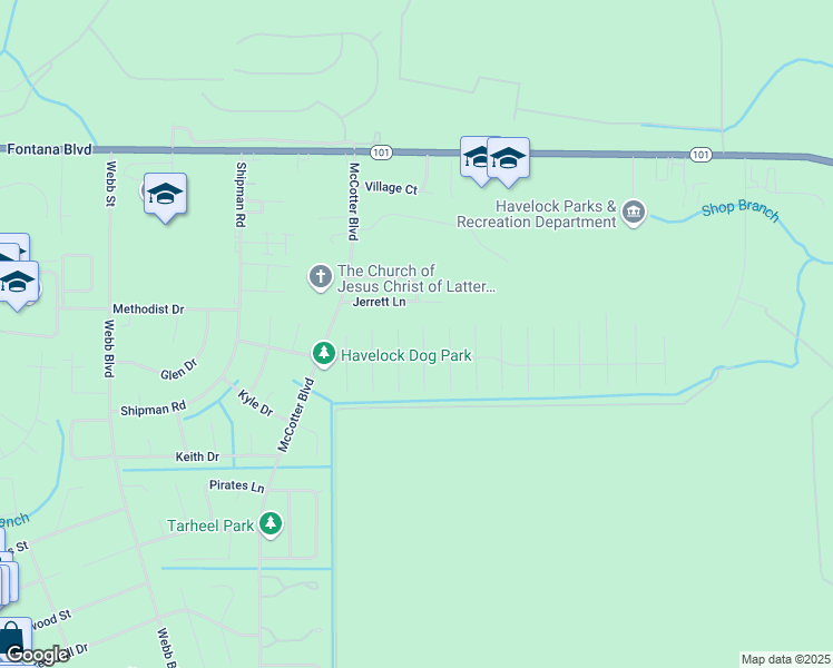 map of restaurants, bars, coffee shops, grocery stores, and more near 615 Darkwood Drive in Havelock