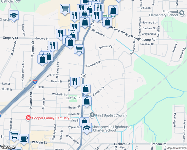 map of restaurants, bars, coffee shops, grocery stores, and more near 111 Revere Court in Jacksonville