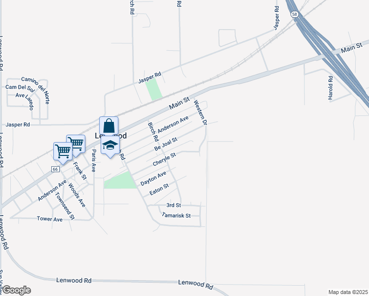 map of restaurants, bars, coffee shops, grocery stores, and more near 25616 Cheryle Street in Barstow