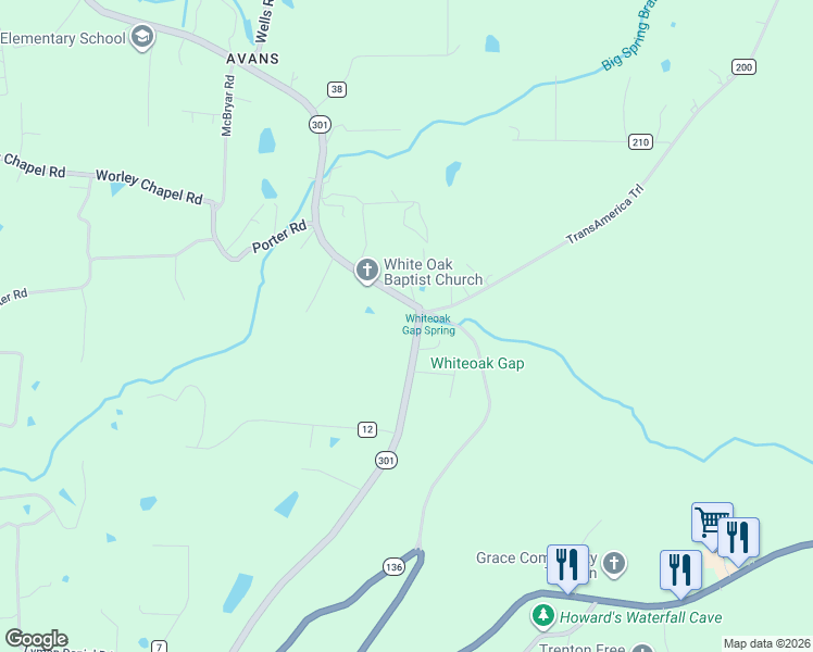 map of restaurants, bars, coffee shops, grocery stores, and more near 4447 Georgia 301 in Trenton