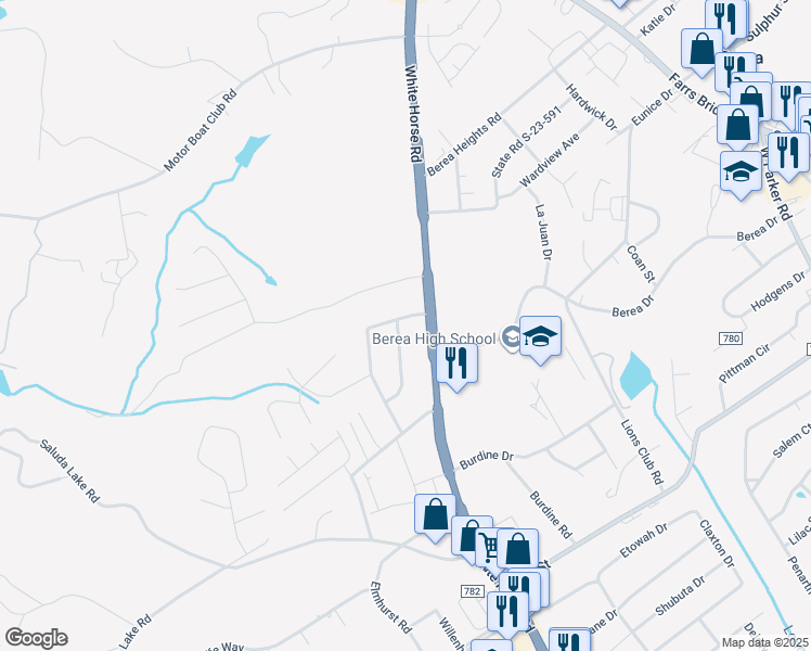 map of restaurants, bars, coffee shops, grocery stores, and more near 7133 White Horse Road in Greenville