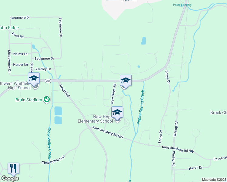 map of restaurants, bars, coffee shops, grocery stores, and more near 1175 New Hope Church Road in Tunnel Hill