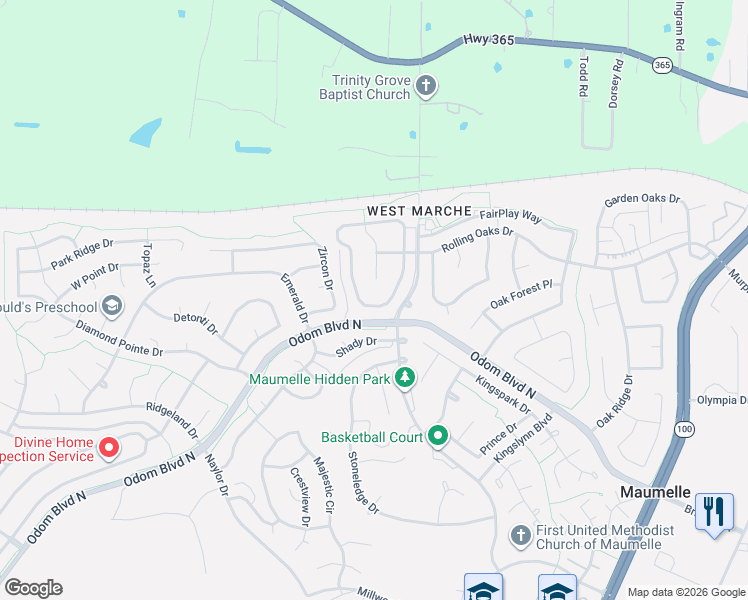 map of restaurants, bars, coffee shops, grocery stores, and more near 31 Meadow Ridge Loop in Maumelle