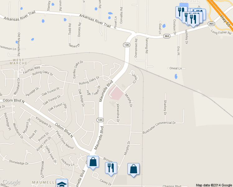 map of restaurants, bars, coffee shops, grocery stores, and more near 1601 Murphy Drive in Maumelle