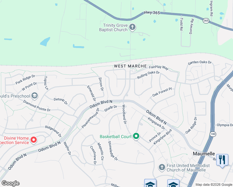 map of restaurants, bars, coffee shops, grocery stores, and more near 31 Meadow Ridge Loop in Maumelle
