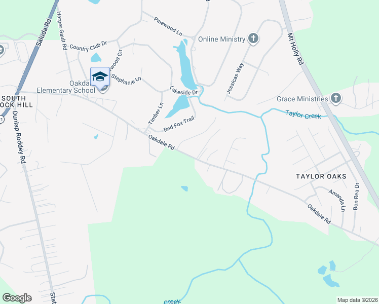 map of restaurants, bars, coffee shops, grocery stores, and more near 1363 Oakdale Road in Rock Hill