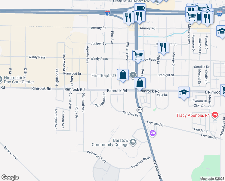 map of restaurants, bars, coffee shops, grocery stores, and more near 400 East Rimrock Road in Barstow