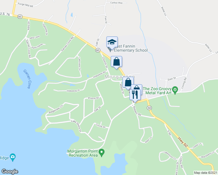 map of restaurants, bars, coffee shops, grocery stores, and more near 57 Maple Street in Morganton