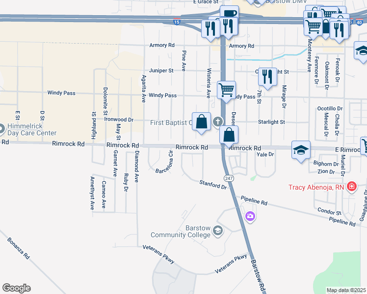 map of restaurants, bars, coffee shops, grocery stores, and more near Rimrock Road in Barstow