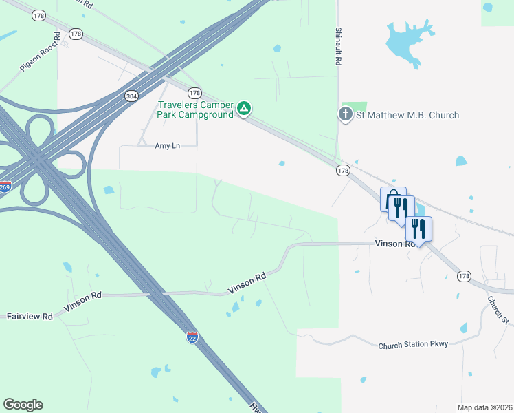 map of restaurants, bars, coffee shops, grocery stores, and more near 116 Embry Rd in Byhalia