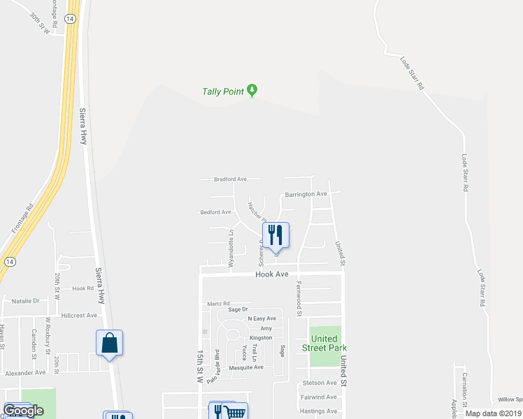 map of restaurants, bars, coffee shops, grocery stores, and more near 3808 Hatcher Place in Rosamond