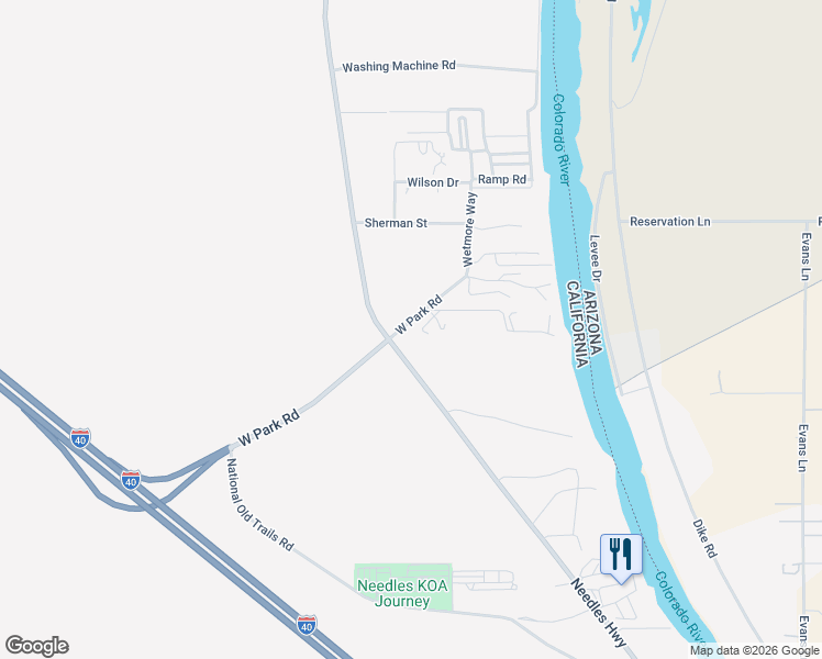 map of restaurants, bars, coffee shops, grocery stores, and more near 2 Needles Highway in Needles