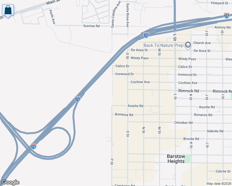 map of restaurants, bars, coffee shops, grocery stores, and more near 27320 Azurite Road in Barstow