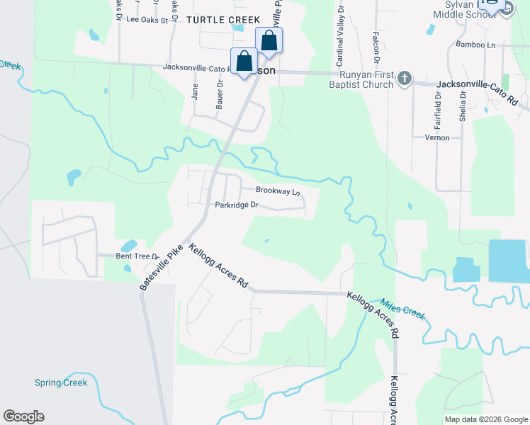 map of restaurants, bars, coffee shops, grocery stores, and more near 34 Parkridge Drive in North Little Rock