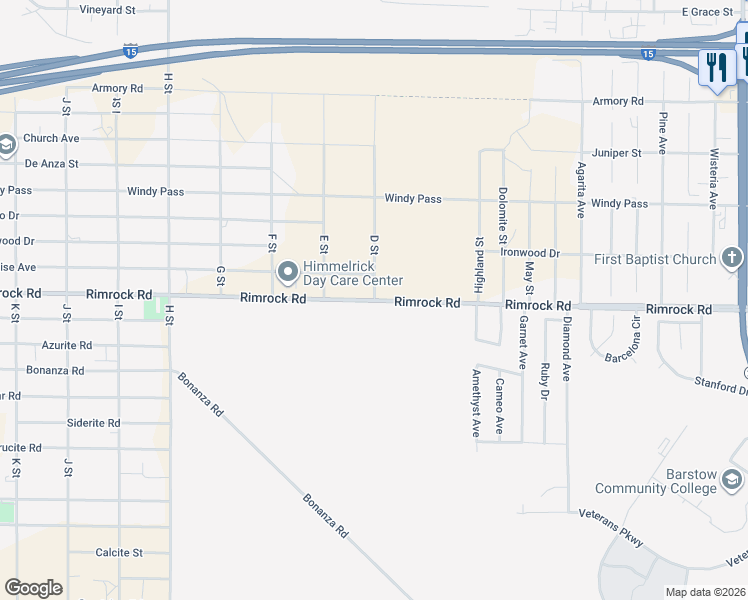 map of restaurants, bars, coffee shops, grocery stores, and more near D Street in Barstow