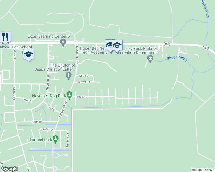 map of restaurants, bars, coffee shops, grocery stores, and more near 819 Fir Trail in Havelock