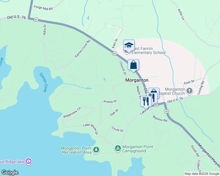 map of restaurants, bars, coffee shops, grocery stores, and more near 144 Prince Drive in Morganton