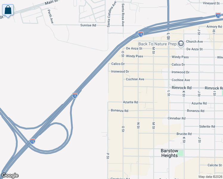 map of restaurants, bars, coffee shops, grocery stores, and more near 27320 Azurite Road in Barstow