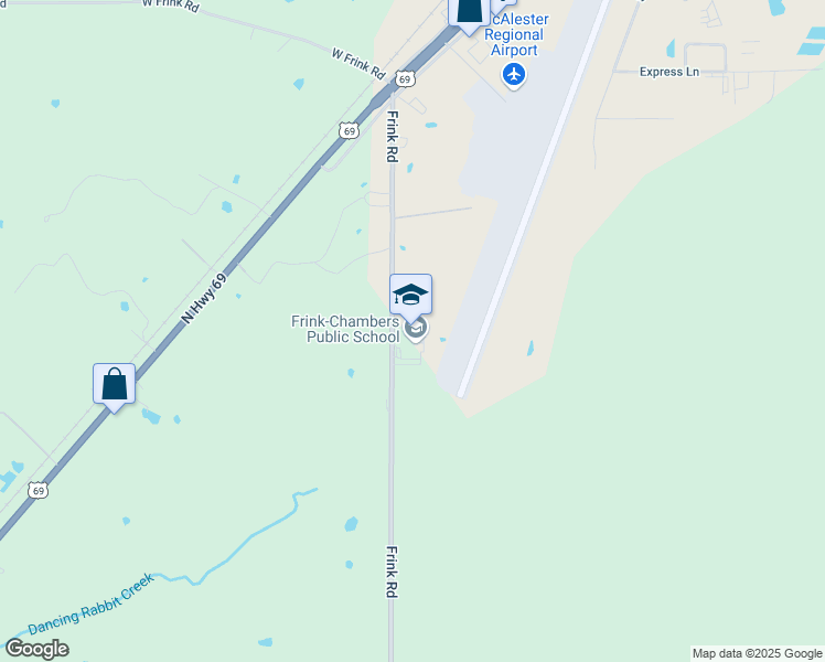 map of restaurants, bars, coffee shops, grocery stores, and more near 485 Frink Road in McAlester