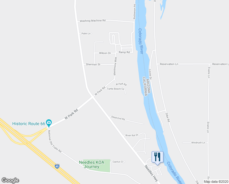 map of restaurants, bars, coffee shops, grocery stores, and more near 3770 Turtle Beach Circle in Needles