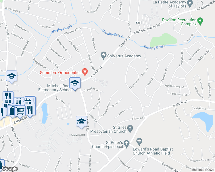 map of restaurants, bars, coffee shops, grocery stores, and more near 501 McKenna Circle in Greenville